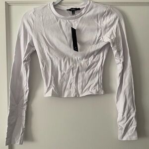 Lulus Basic White Long a sleeve Crop Top
